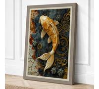Golden Koi in Patterns Canvas Wall Art Print 30x20 Inch