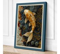 Golden Koi in Patterns Canvas Wall Art Print 36x24 Inch