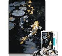 Golden Koi Jigsaw Puzzles for Teenagers,Family Game Stress Reliever Difficult Challenge Artists Collection,Fine Art (38x26cm)