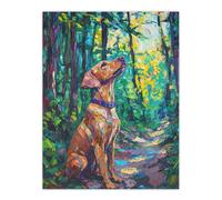 Golden Lab Puppy in Forest Oil Painting Dog Lover Wall Art Print Artery8 Green W24 inch x H32 inch