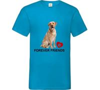 Golden Labrador Dog Pet Forever Friends Family Adult T Shirt Various Sizes And Colours (Azure Blue, XL)
