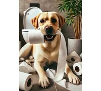 Golden Labrador Funny Bathroom Print - Lab Cheeky Dog with Toilet Roll Picture - Downstairs Loo Wall Art Ensuite Bath Shower Restroom Sign - Labrador Print - Quirky Toilet Humour Artwork