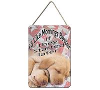 GOLDEN LABRADOR PLAQUE. I'd Like Mornings Better If They Started Later. CAN BE PERSONALISED. 28X19CM Hanging Metal Sign. Colourful Wall Art Labrador Gift Gift.