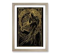 Golden Lady by Alphonse Mucha Framed Print | A2 Oak Framed Wall Art | Ready to Hang | Modern Nature Picture | Living Room Bedroom Lounge Office