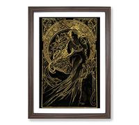 Golden Lady by Alphonse Mucha Framed Wall Art Print A2 Walnut | Ready to Hang, Premium Gi Paper, Fade-Resistant Inks, Securely Packaged, UK Made