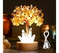 Golden Lamp of Wealth - Citrine Tree, Wealth Lamp Natural Crystal, USB Plug Tree Night Light with Wooden Base, Natural Crystal Trees Night Light Feng Shui Decor for Home, Office, Gift for Women