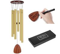 Golden Large 32-inch Aluminum Six-Tube Wind Chime for Outside, Suitable for Garden and Porch Decor, Wind Chime Include a Pen to Write Blessings on The Pendant, Memorial Gift for Families and Friends