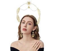 Golden Leaf Halo Headband & Earrings Set For Brides, Bohemian Style Wedding Accessories, Moon & Star Design
