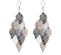 (Golden Leaf, One size) Dangle Earrings for Women Handmade Boho Super Lightweight Chandelier Dangle Drop Earring Gold Silver Plated Brown Leaf -