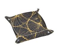 Golden Leaf Print Leather Catchall Tray,Desk Organizer for Keys,Wallet, Valet Tray for Home,Office
