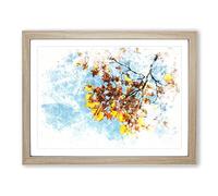Golden Leaves Of The Sycamore Tree Watercolour Modern Framed Wall Art Print, Ready to Hang Picture for Living Room Bedroom Home Office Décor, Oak A2 (64 x 46 cm)