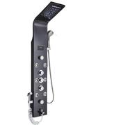 Golden LED Blue Light Bathroom Shower System with Temperature Display Multifunctional Column Waterfall Rainfall(Black-L-8009)