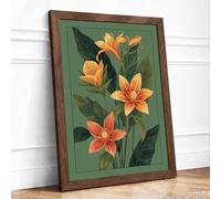 Golden Lilies Botanical Framed Wall Art Print A1 (84.1×59.4cm) Walnut, Wall Decor for Living Room, Bedroom, Office & Home, Ready to Hang, Art Gift