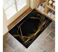 Golden Lines Geometry Door Mats 40 X 60 Cm, Modern Abstractwashable Indoor Doormat Non-Slip, Dirt Trapper Front Door Mat Inside, Super Absorbent Entrance Rug For Entryway,Black