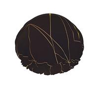 Golden Lines On Black Waterproof Shower Cap,Elastic Bathing Hair Cap Environmental Protection Hair Bath Caps, Double WaterproofBathing Shower Hat
