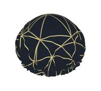 Golden Lines Triangle On Dark Double Layer Elastic Waterproof Shower Cap Reusable Bath Cap