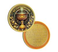 Golden Lotus Chalice Christian Coin, Joshua 1:9 Bible Verses Coin - My Cup Overflows Christian Prayer Pocket Token - Religious Gifts for Men Women