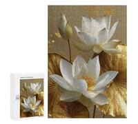 Golden Lotus Flower Art Print Puzzle 1000 Teile Schwer Puzzle Spielzeug Lernspiel Impossible Herausforderungsspielzeug Für Erwachsene Kinder 300 PCS