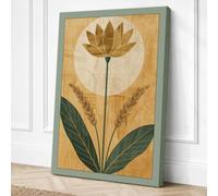 Golden Lotus Moon Botanical Canvas Wall Art Print 18x12 Inch (46 x 30 cm)