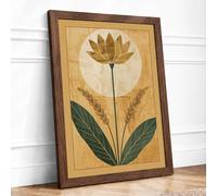 Golden Lotus Moon Botanical Framed Wall Art Print A1 (84.1×59.4cm) Walnut, Wall Decor for Living Room, Bedroom, Office & Home, Ready to Hang, Art Gift