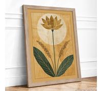 Golden Lotus Moon Botanical Framed Wall Art Print A2 (59.4×42cm) Oak, Wall Decor for Living Room, Bedroom, Office & Home, Ready to Hang, Art Gift