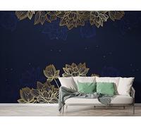 Golden Lotus Starry Sky Wall Mural, Self-Adhesive Peel & Stick Wallpaper, Abstract Art Design Photo Wallpaper for Living Room & Bedroom (150x100 cm), M-815