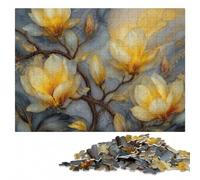 Golden Magnolia Flowers with Blue Background Jigsaw Puzzle, 500 Pieces | Adult Puzzle - screen-free tabletop leisure alone or together.