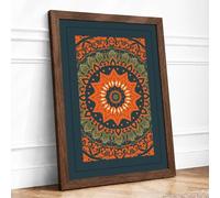 Golden Mandala Geometric Framed Wall Art Print A2 Walnut