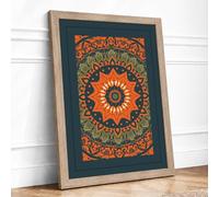 Golden Mandala Geometric Framed Wall Art Print A3 Oak