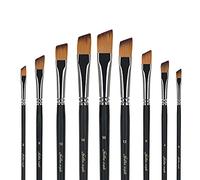 Golden Maple Angular Paint Brush, 9PC Oblique Tip Nylon Hair Long Handle Angled Paint Brushes Set Art Artist Professional Painting Supplies for Acrylic, Watercolor, Gouache and Oil Painting