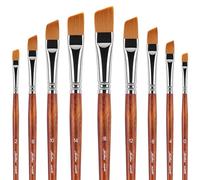 Golden Maple Angular Paint Brush, 9PC Oblique Tip Nylon Hair Short Handle Angled Paint Brushes Set Art Artist Professional Painting Supplies for Acrylic, Watercolor, Gouache and Oil Painting, Bronze