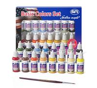 golden maple Basic Miniature Paint Set 16 x 20ml Acrylic Paints Set-with 1 Fine Detail Paintbrush, Ideal for Artists, Kids, Beginners - Craft Gifts for DIY Ceramic & Leather