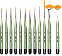 Golden Maple Detail Paint Brush Set, 12pcs Fine Miniature Paint Brushes Kit with Fan Brush Perfect for Acrylic, Oil, Watercolor, Art, Scale, Model, Face, Paint by Numbers