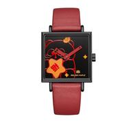 GOLDEN MAPLE Fancy Ladies Watch Swiss Quartz Movement Watches for Women Square Watch with Leather Strap - Rubik's Cube Series, Red