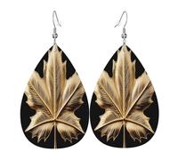 Golden Maple Leaf Women's Teardrop Leather Earrings - Lightweight PVC Dangle Earrings, 925 Silver Hooks, Double-Sided Prints | Hypoallergenic Gift