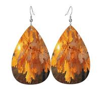 Golden maple leaves under the sunshine Women's Teardrop Leather Earrings - Lightweight PVC Dangle Earrings, 925 Silver Hooks, Double-Sided Prints | Hypoallergenic Gift