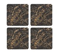 Golden Marble Pattern,Square MDF Cork Coasters, Mugs Pad, Cups Mat Set of 4 Drinks Coasters