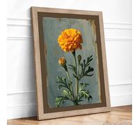 Golden Marigold Study Botanical Framed Wall Art Print A3 (42×29.7cm) Oak, Wall Decor for Living Room, Bedroom, Office & Home, Ready to Hang, Art Gift