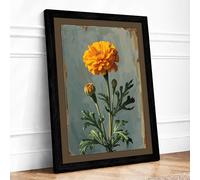 Golden Marigold Study Botanical Framed Wall Art Print A4 (29.7×21cm) Black, Wall Decor for Living Room, Bedroom, Office & Home, Ready to Hang, Art Gift