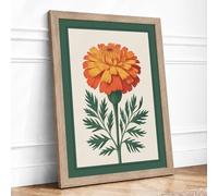 Golden Marigold Study Botanical Framed Wall Art Print A4 (29.7×21cm) Oak, Wall Decor for Living Room, Bedroom, Office & Home, Ready to Hang, Art Gift