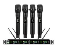 GOLDEN MARS Wireless Microphone System, Quad Channel Wireless Mic, w/ 4x40 UHF Frequencies, Auto Scan, 328ft Long Range, 4 Handheld Dynamic Microphone for Singing, Church, Karaoke