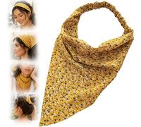 Golden Meadow Floral Bandana Headband for Women - Mustard Yellow Boho Hair Scarf with Elasticated Back, Multi Way Hair Wrap for Travel, Beach, Work, Holiday & Everyday Outfit Style Daily Use