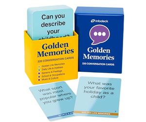 Golden Memories - 220 Conversation Cards for Seniors with Dementia & Alzheimer’s - Meaningful Conversations & Memory Activities for Solo or Group Engagement | Infodeck