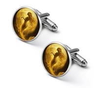Golden Mermaid with Moon Men's Alloy Cufflinks Classic Cuff Link Fashion Shirt Accessories for Business Party Wedding 2.0cm