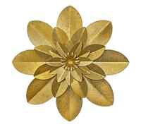 Golden Metal Flower Wall Art Decor, 9.5“ Rustic Modern Floral Sculpture, Distressed Iron Wall Hanging Home Decoration Accent Artworks for Indoor Kitchen Bedroom Living Room Office Outdoor Garden Patio