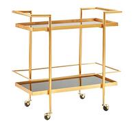 Golden Metal Serving Trolley - Kitchen & Bar Cart with Double Glass Wine Storage Mobile Service Cart for Home Hotel & Events - Stylish Drink & Snack Holder
