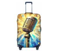 Golden Mic and Spin Note Elastic Travel Luggage Cover Suitcase Protector, Print Suitcase Baggage Cover Anti-Scratch