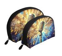 Golden Mic and Spin Note Printed Makeup Bags 2-Piece Portable Shell Travel Toiletry Bag
