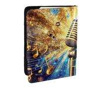 Golden Mic and Spin Note Printed Passport Holder,Travel Pu Leather Passport Cover Case Organiser for Men Women,6.5 Inch