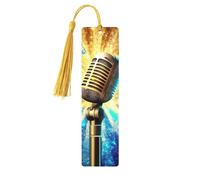 Golden Mic and Spin Note Unique Double-Sided Artwork Printed Wooden Bookmarks, Artistic Book Accessories Birthday Presents for Men Women Presents for Book Lovers